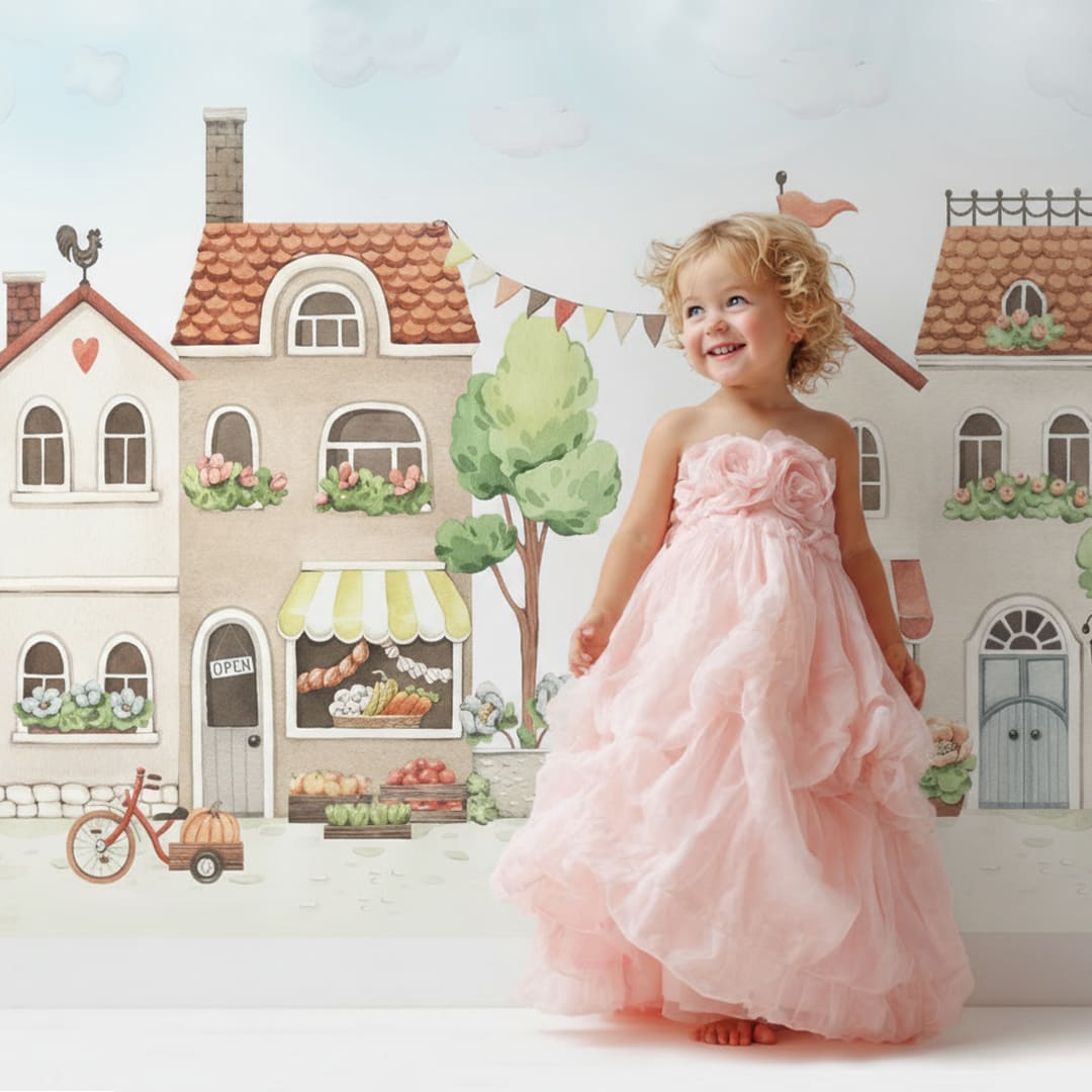 фотообои в комнату фото, фотообои в маленькую комнату фото, фотобои домики в фото, детские фотообои DesignStickers фото, акварельные фотообои для детей фото, детские фотообои фото